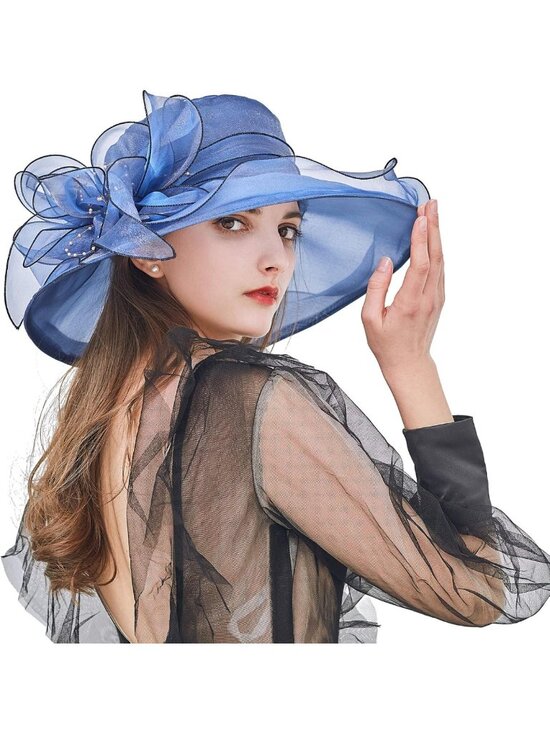 Elegant Wide Brim Organza Fascinator Hat with Flowers for Weddings & Tea Parties main image 7